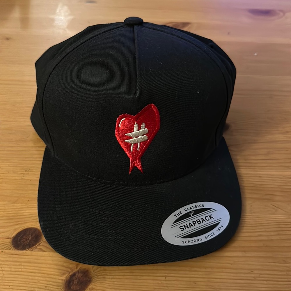Black Cap with embroider red heart detail